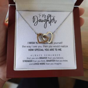 Daughter Braver Stronger Smarter Interlocking Hearts Necklace