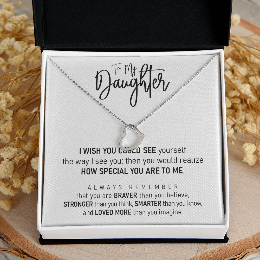 Daughter Braver Stronger Smarter Sterling Silver Delicate Heart Necklace - Image 8