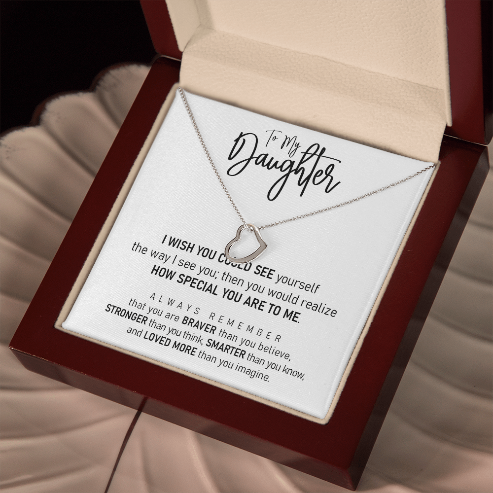 Daughter Braver Stronger Smarter Sterling Silver Delicate Heart Necklace - Image 4
