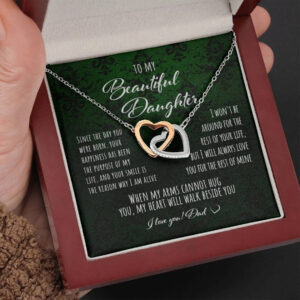 Interlocking hearts necklace luxury box in hand